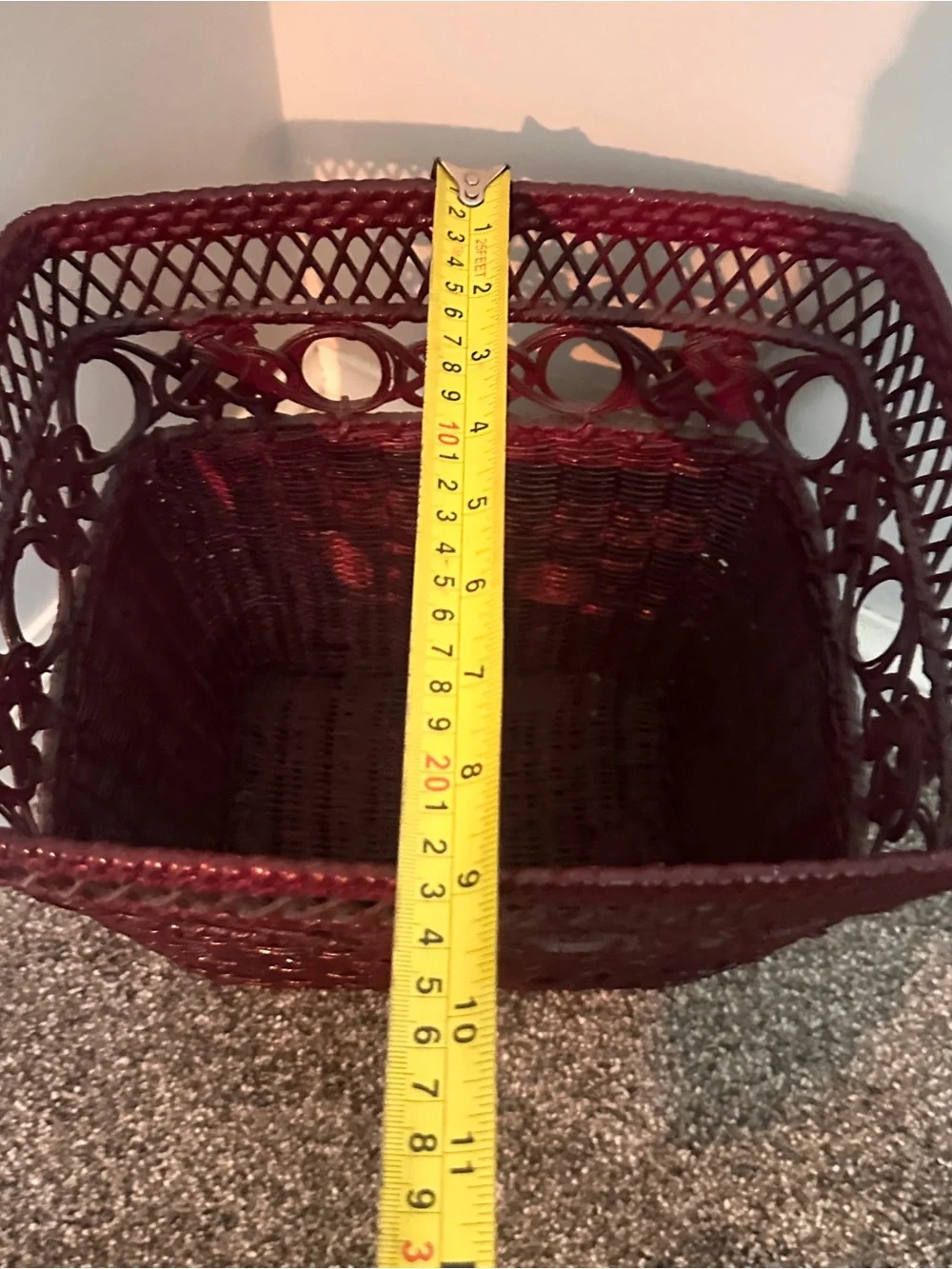 Vintage wicker burgundy waste basket
